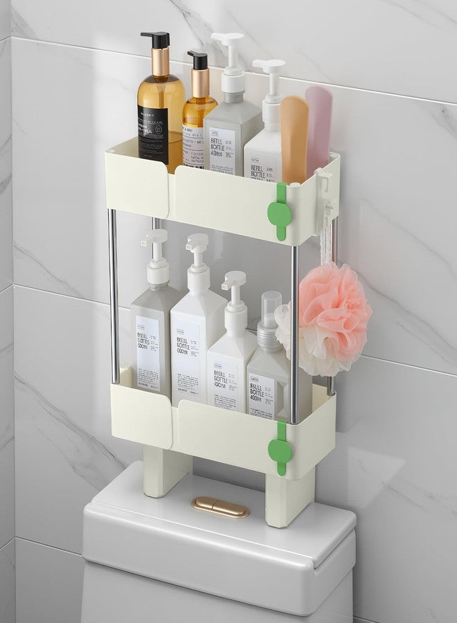 Acellegic Over Toilet Storage Rack, 2-Tier Bathroom Organizer Shelf with Elevated Guardrail Non-Slip Suction Cups, No Drill Installation, Large Capacity Stand for Shampoo, Soap, Towels (Beige) - Image 1