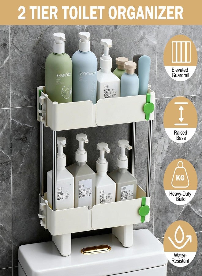Acellegic Over Toilet Storage Rack, 2-Tier Bathroom Organizer Shelf with Elevated Guardrail Non-Slip Suction Cups, No Drill Installation, Large Capacity Stand for Shampoo, Soap, Towels (Beige) - Image 3