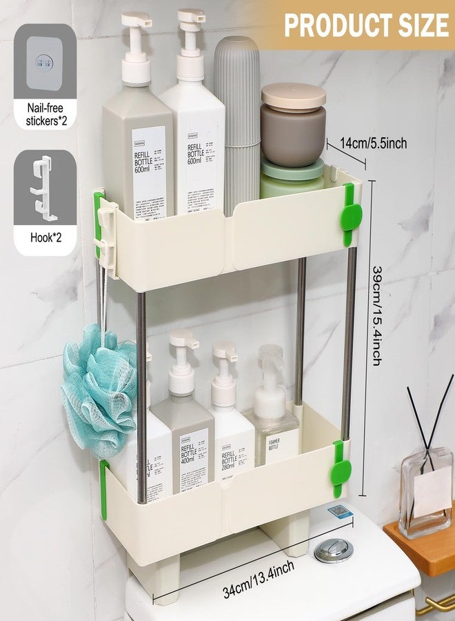 Acellegic Over Toilet Storage Rack, 2-Tier Bathroom Organizer Shelf with Elevated Guardrail Non-Slip Suction Cups, No Drill Installation, Large Capacity Stand for Shampoo, Soap, Towels (Beige) - Image 2