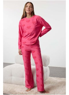 trendyol Pink Heart Knitted Pajama Set THMAW25PT00086  - Image 1