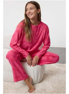 trendyol Pink Heart Knitted Pajama Set THMAW25PT00086  - Image 2