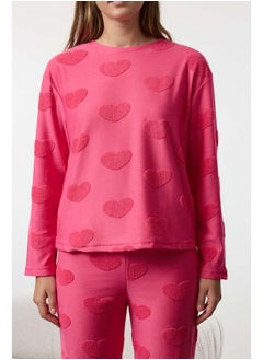 trendyol Pink Heart Knitted Pajama Set THMAW25PT00086  - Image 3