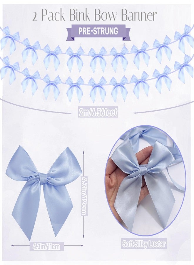 Haptda 2pcs Bow Garland Banner, Ribbon Bow Party Decorations for Baby Shower Girls Bow Coquette Birthday Party Decor (Blue) - Image 3