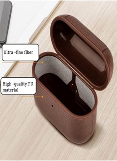 Generic Leather Case for AirPods Pro, AirPods Case Protective Case with Hook Black Headphones PU Case (LED Visible) (Supports Wireless Charging) for Apple AirPods Pro/Pro 2 - Dark Brown  - Image 2