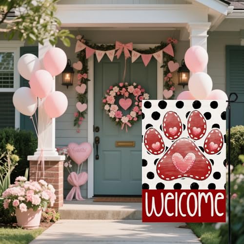 Agroon Valentines Garden Flag 12x18 Inch, Paw Print Heart Double Sided Flag for Anniversary Wedding Yard Outdoor Decoration - Image 3