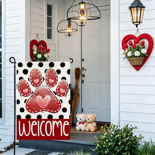 Agroon Valentines Garden Flag 12x18 Inch, Paw Print Heart Double Sided Flag for Anniversary Wedding Yard Outdoor Decoration - Image 4
