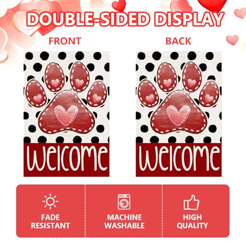 Agroon Valentines Garden Flag 12x18 Inch, Paw Print Heart Double Sided Flag for Anniversary Wedding Yard Outdoor Decoration - Image 5