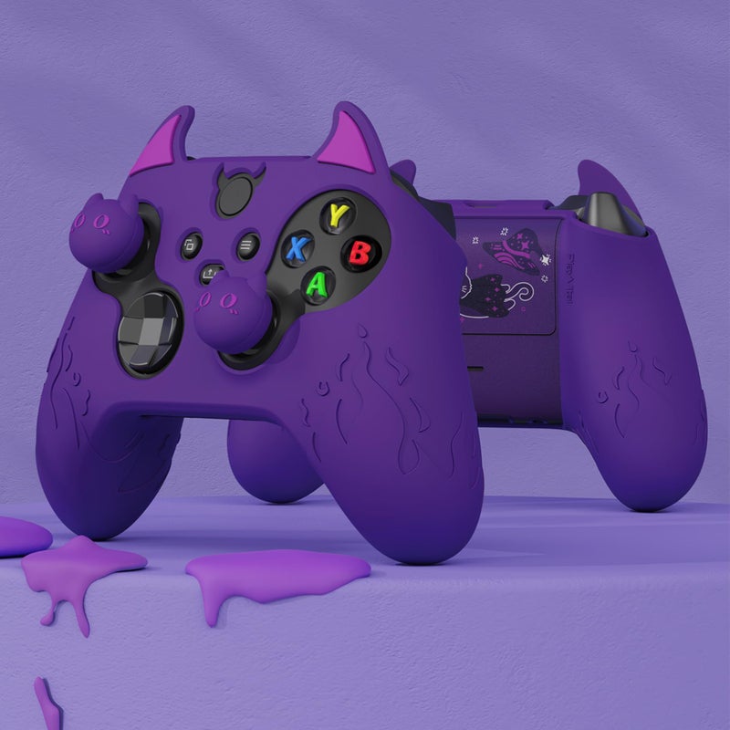 PlayVital Halloween Cute Demon Silicone Cover for Xbox Series X/S Controller, Kawaii Anti-Slip Controller Skin Grip Protector for Xbox Core Wireless Controller with Thumb Grip Caps - Purple - Image 3