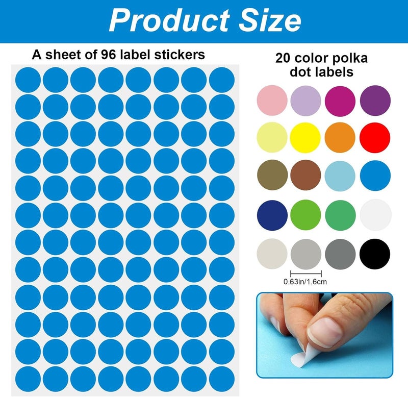ECVV Round Dot Sticker, 1920Pcs Color Self Adhesive Coding Stickers Labels For Coloring Marking Organizing, 20 Sheets - Image 2