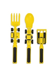 Eazy Kids Eazy Kids Spoon, Fork & Pusher - Yellow, Truck, 3Pcs  - Image 1