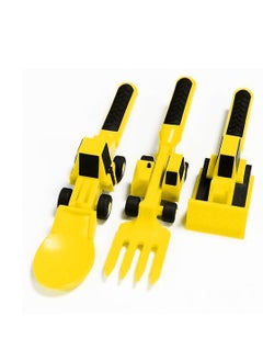 Eazy Kids Eazy Kids Spoon, Fork & Pusher - Yellow, Truck, 3Pcs  - Image 2