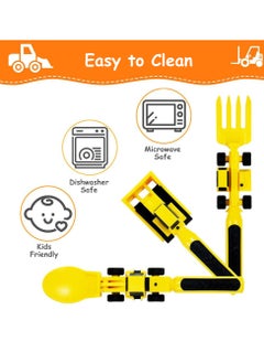 Eazy Kids Eazy Kids Spoon, Fork & Pusher - Yellow, Truck, 3Pcs  - Image 5