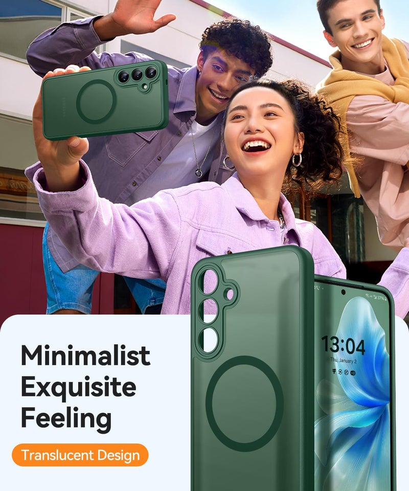 كانشن CANSHN Magnetic for Samsung Galaxy S25 Case(6.2 Inch), Upgraded [Full Camera Protection] [Compatible with Magsafe] [Translucent Matte] Shockproof Protective Phone Cover, Deep Green - Image 4