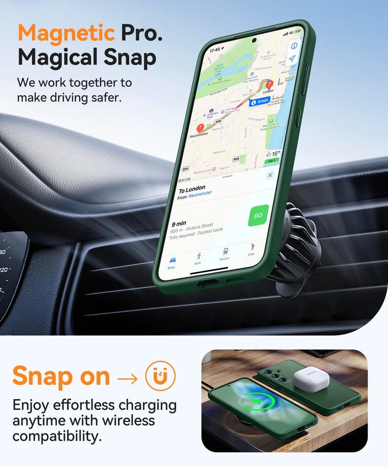 كانشن CANSHN Magnetic for Samsung Galaxy S25 Case(6.2 Inch), Upgraded [Full Camera Protection] [Compatible with Magsafe] [Translucent Matte] Shockproof Protective Phone Cover, Deep Green - Image 5