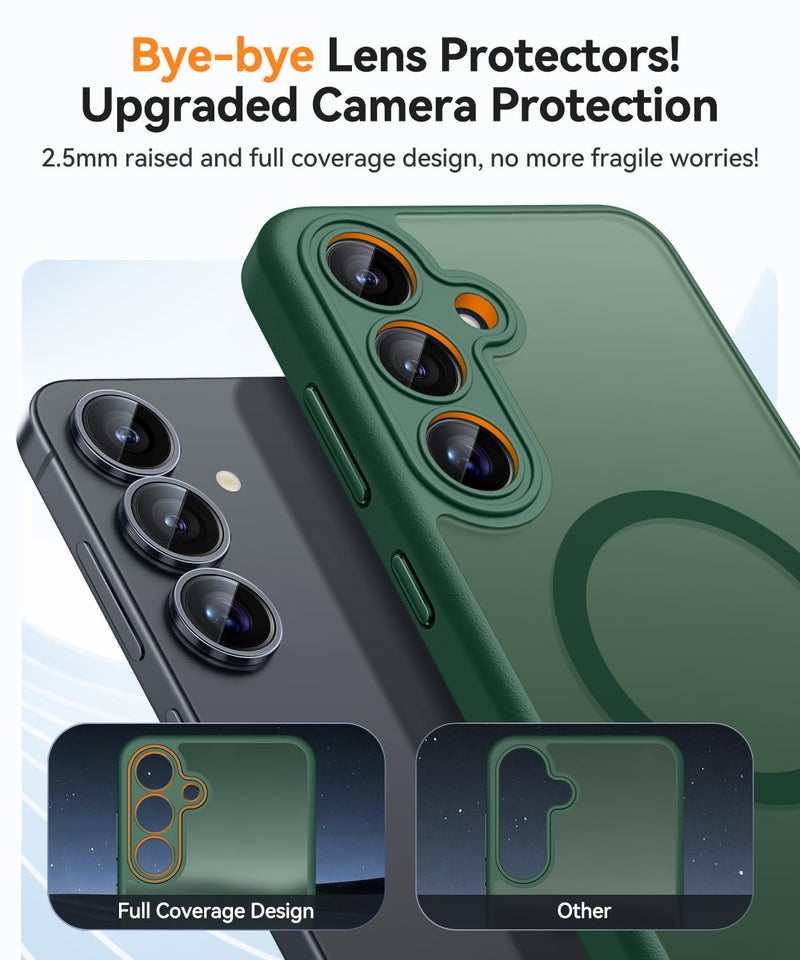كانشن CANSHN Magnetic for Samsung Galaxy S25 Case(6.2 Inch), Upgraded [Full Camera Protection] [Compatible with Magsafe] [Translucent Matte] Shockproof Protective Phone Cover, Deep Green - Image 3