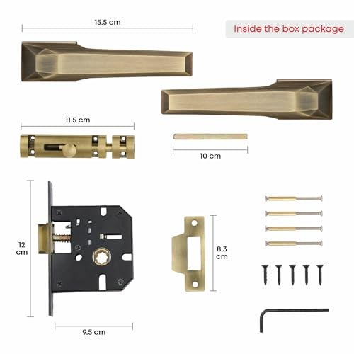 LAPO Door Lock with Pull Handle | 45x45 Lock Body | Brass Latch | Keyless Function | Compatible with Left Right Doors | Supports 30–50mm Thickness | Antique Finish | 3 Years Warranty | Ro-125 - Image 2