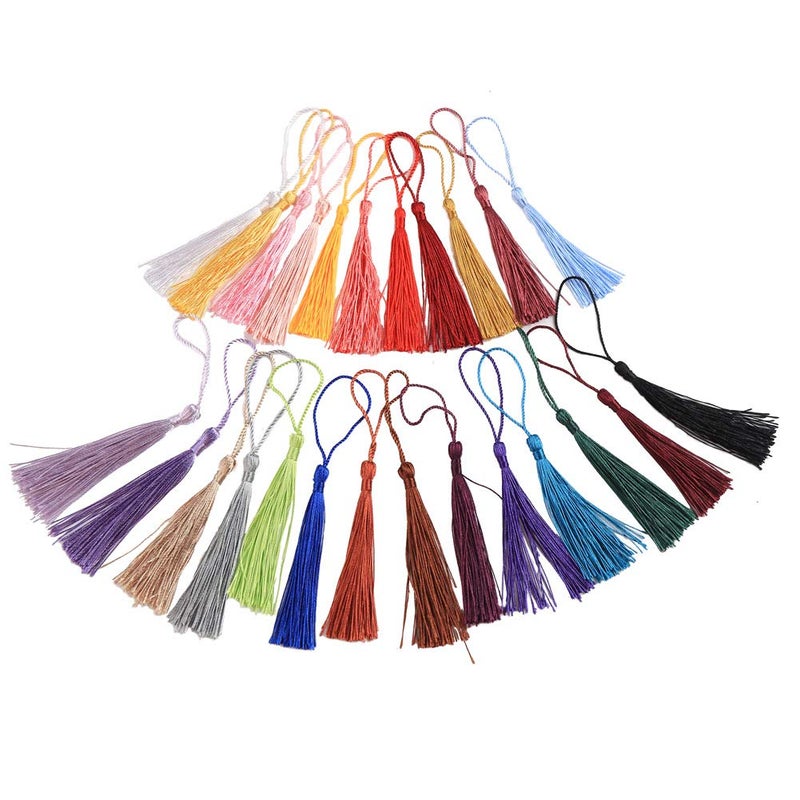VEYLIN 100Pcs Small Craft Tassels, Handmade Mini Silky Bookmark Tassel with Loop for Jewelry Making - Image 3