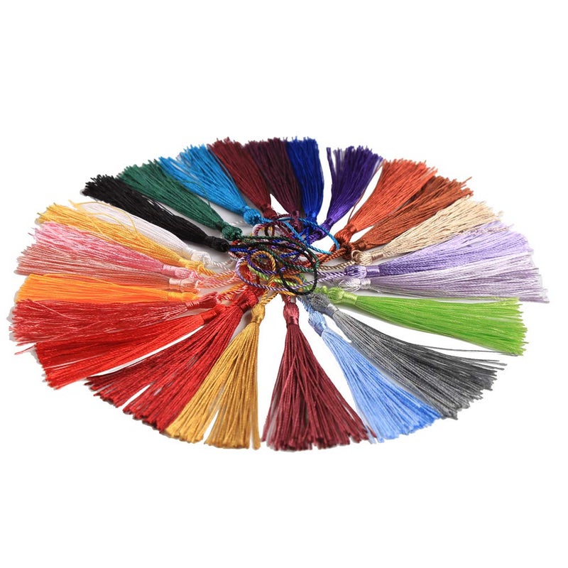 VEYLIN 100Pcs Small Craft Tassels, Handmade Mini Silky Bookmark Tassel with Loop for Jewelry Making - Image 2