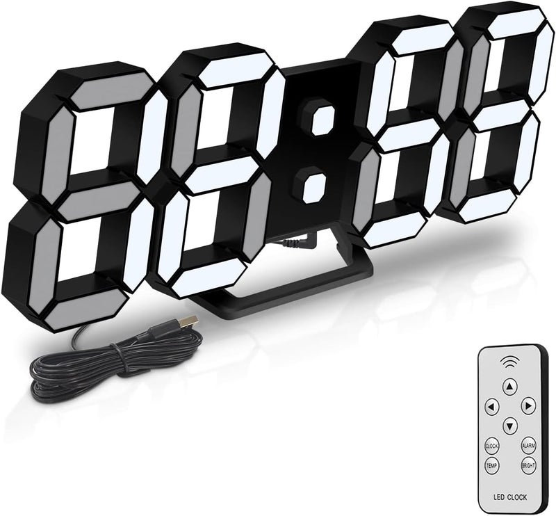 Deeyaple Led Digital Alarm Clock 3D Small Wall Clock Snooze Dimmable Time Memory 12/24 Date Temperature Remote Control Night Light Office Kitchen Living Room Bedroom (9.7 Inch, Black) - Image 1