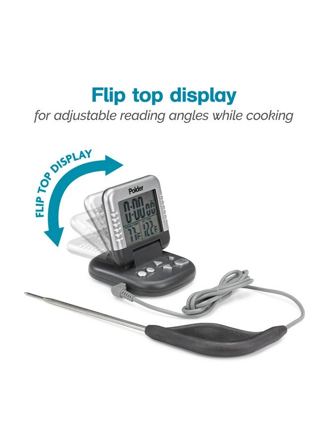 Polder Classic Digital Thermometer and Timer, Meat Thermometer for Cooking, Stainless Steel Probe, 24-Hour Countdown Timer with 40" Long, High-Heat Silicone Cord - Image 3