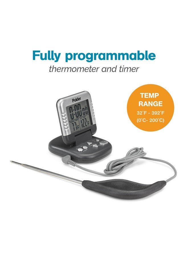 Polder Classic Digital Thermometer and Timer, Meat Thermometer for Cooking, Stainless Steel Probe, 24-Hour Countdown Timer with 40" Long, High-Heat Silicone Cord - Image 2
