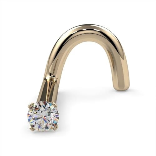 FreshTrends خاتم أنف ماسي من فريش تريندز – 20G 1.5mm (0.015 قيراط) خاتم أنف حقيقي – خاتم أنف من الذهب الحقيقي عيار 14 قيراط بتصميم لولبي – مصنوع في الولايات المتحدة الأمريكية خاتم أنف للنساء - Image 1