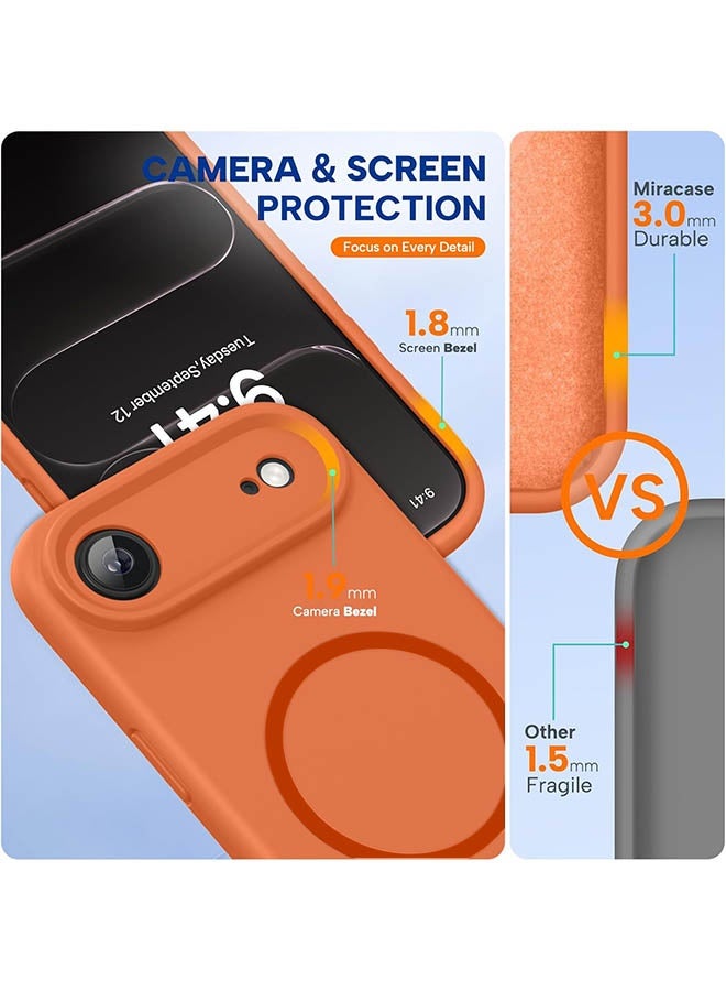 Magnetic Case for iPhone 17 Air, [MagSafe Compatible][All-Round Protection][With Camera Control Cover][Four-Layer Structure] Nano-Smooth Liquid Silicone Drop Protection Phone Case for iPhone 17 Air 6.5 inch, Orange - Image 3