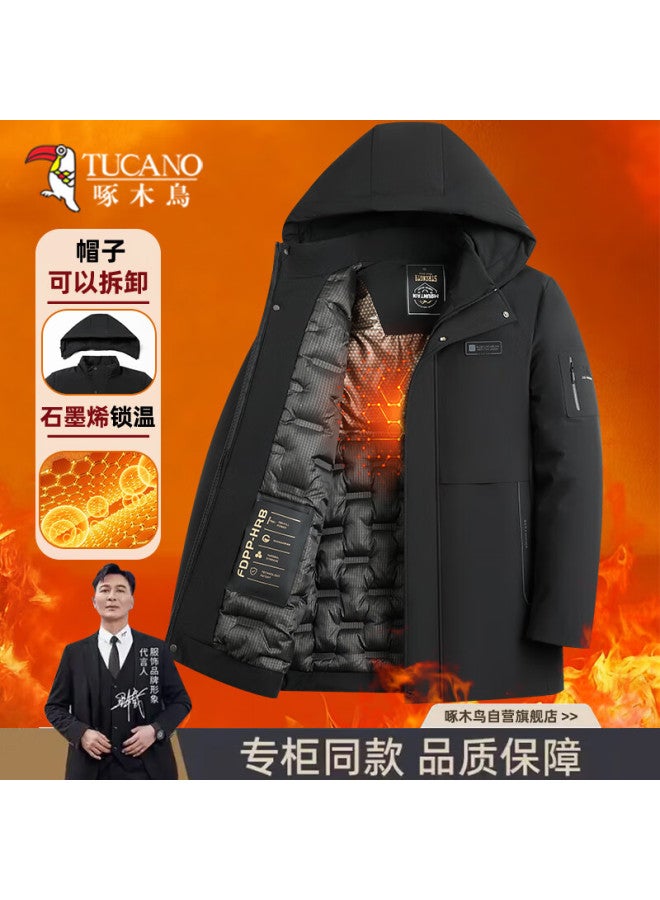 Tucano Men's Winter Cotton Padded Jacket Fleece Lined Thick Warm Business Casual Removable Hooded Coat