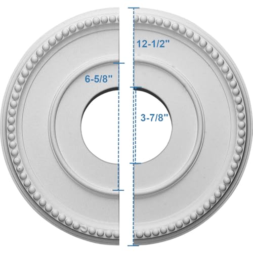 Ekena Millwork CM12BR2 Bradford Split Ceiling Medallion, (12-1/2"Outer Diameter, 3-7/8"Inner Diameter, 3/4"Projection, 6-5/8" Canopy)., Factory Primed - Image 2