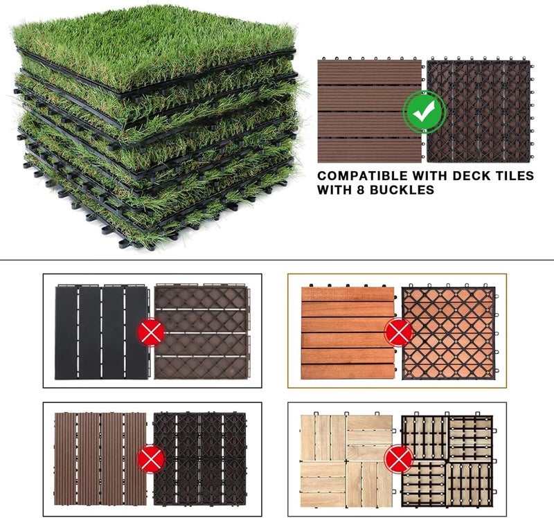XLX TURF Artificial Grass Turf Tiles Interlocking Set 6 Pieces, Square Fake Grass Tiles Self-draining for Pet Indoor/Outdoor Flooring Decor, 12"x12", 8 Buckle Systerm - Image 5