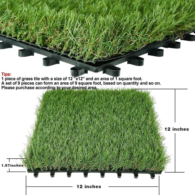 XLX TURF Artificial Grass Turf Tiles Interlocking Set 6 Pieces, Square Fake Grass Tiles Self-draining for Pet Indoor/Outdoor Flooring Decor, 12"x12", 8 Buckle Systerm - Image 4