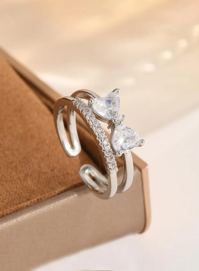Silver Zircon Adjustable Bow Ring