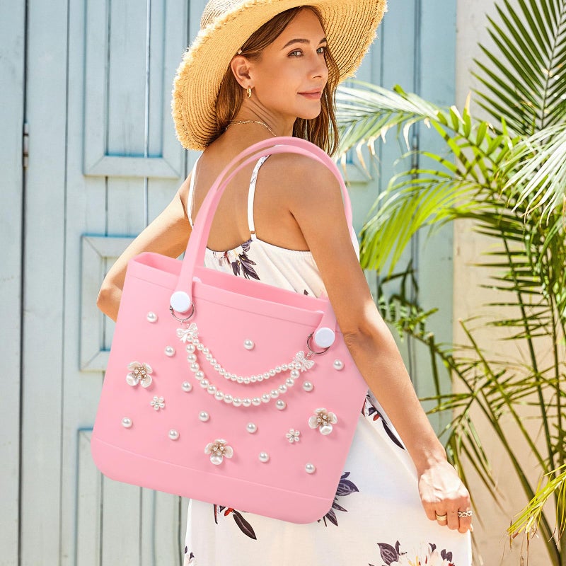 WYVAS Charms for Bogg Bag, Pearls Flowers & Pearls Bow Chain for Bogg Bag, Compatible with Simply Southern Beach Bag Totes Accessories Charms , Pearl Bag Insert for Beach Tote Bag Birthday Favors (18 Pcs) - Image 3