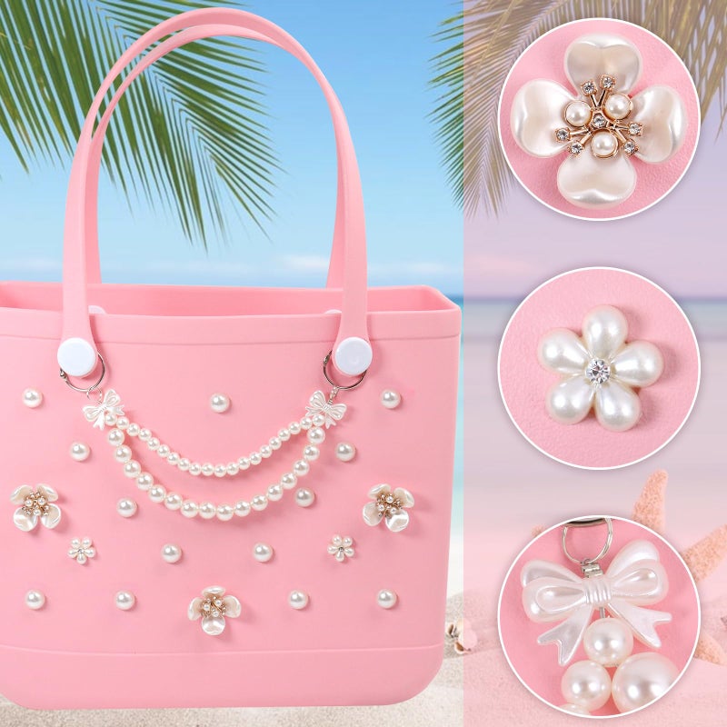 WYVAS Charms for Bogg Bag, Pearls Flowers & Pearls Bow Chain for Bogg Bag, Compatible with Simply Southern Beach Bag Totes Accessories Charms , Pearl Bag Insert for Beach Tote Bag Birthday Favors (18 Pcs) - Image 5