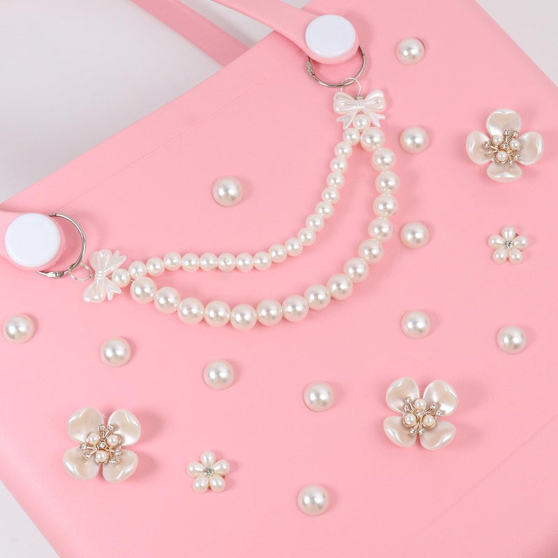 WYVAS Charms for Bogg Bag, Pearls Flowers & Pearls Bow Chain for Bogg Bag, Compatible with Simply Southern Beach Bag Totes Accessories Charms , Pearl Bag Insert for Beach Tote Bag Birthday Favors (18 Pcs) - Image 4
