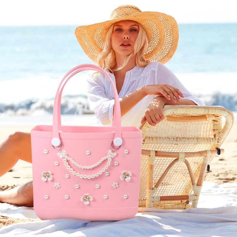 WYVAS Charms for Bogg Bag, Pearls Flowers & Pearls Bow Chain for Bogg Bag, Compatible with Simply Southern Beach Bag Totes Accessories Charms , Pearl Bag Insert for Beach Tote Bag Birthday Favors (18 Pcs) - Image 2