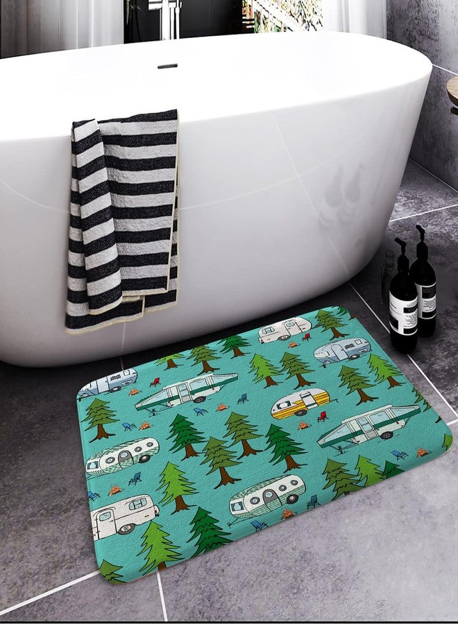 JAWO Happy Camper Bath Mat for Camper Trailer Camping Bathroom, Retro RV Camper Travel Trailers Forest Non-Slip Doormat Bath Rug, Entrance Rug for Front Door Kitchen Floor Bath Tub Bedroom 16x24 Camper Rug - Image 3