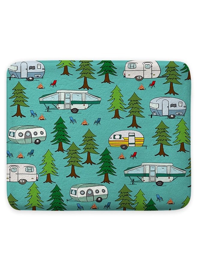 JAWO Happy Camper Bath Mat for Camper Trailer Camping Bathroom, Retro RV Camper Travel Trailers Forest Non-Slip Doormat Bath Rug, Entrance Rug for Front Door Kitchen Floor Bath Tub Bedroom 16x24 Camper Rug - Image 1