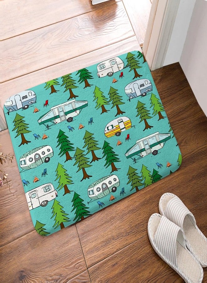 JAWO Happy Camper Bath Mat for Camper Trailer Camping Bathroom, Retro RV Camper Travel Trailers Forest Non-Slip Doormat Bath Rug, Entrance Rug for Front Door Kitchen Floor Bath Tub Bedroom 16x24 Camper Rug - Image 2
