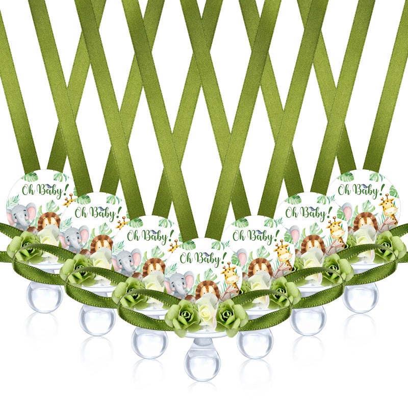 Quelay 36 Pcs Baby Shower Pacifier Necklace Cute Jungle Animal Acrylic Baby Pacifiers with Delicate Flowers for Baby Shower Decoration Table Distribution Party Favors - Image 4