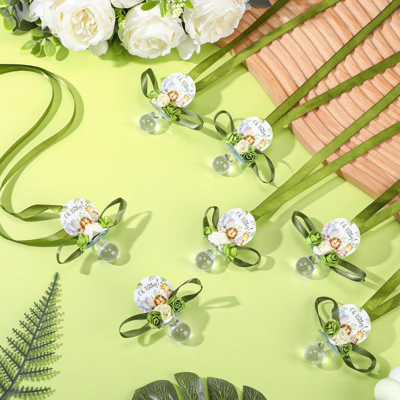 Quelay 36 Pcs Baby Shower Pacifier Necklace Cute Jungle Animal Acrylic Baby Pacifiers with Delicate Flowers for Baby Shower Decoration Table Distribution Party Favors - Image 1