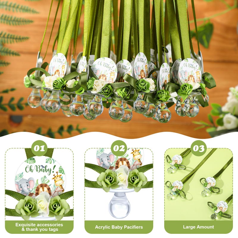 Quelay 36 Pcs Baby Shower Pacifier Necklace Cute Jungle Animal Acrylic Baby Pacifiers with Delicate Flowers for Baby Shower Decoration Table Distribution Party Favors - Image 2
