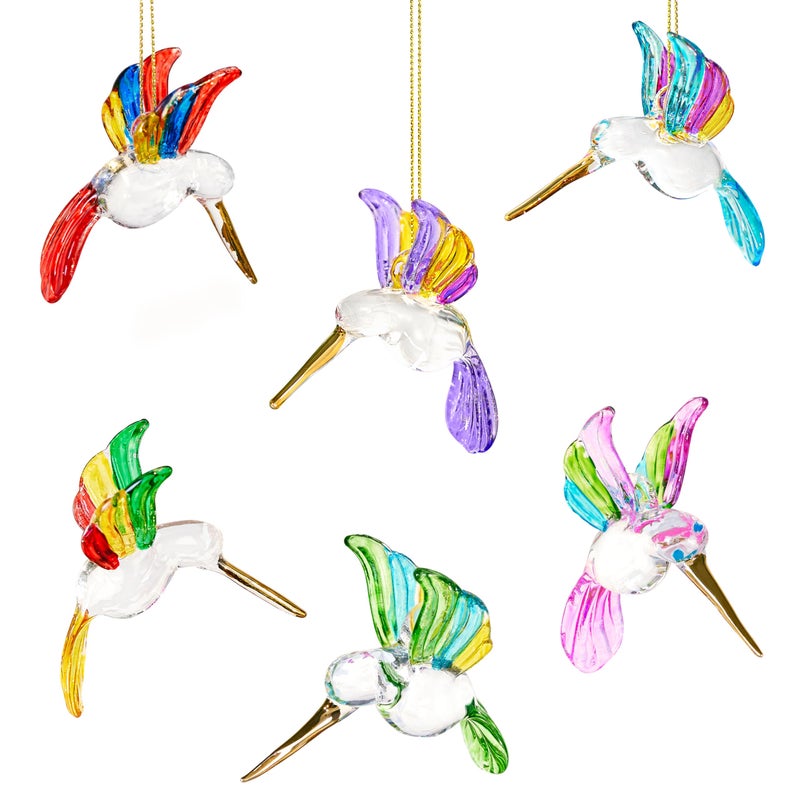 KRISININE 6Pcs Hand Blown Glass Hummingbird 1.3''*2.7'' Small Hanging Ornaments Crystal Humming Bird Figurines Collectible Decor for Home - Image 5