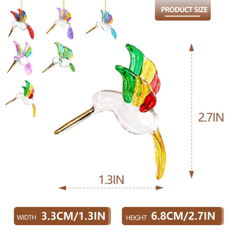 KRISININE 6Pcs Hand Blown Glass Hummingbird 1.3''*2.7'' Small Hanging Ornaments Crystal Humming Bird Figurines Collectible Decor for Home - Image 2