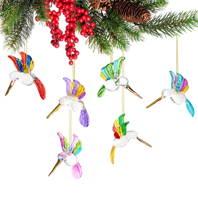 KRISININE 6Pcs Hand Blown Glass Hummingbird 1.3''*2.7'' Small Hanging Ornaments Crystal Humming Bird Figurines Collectible Decor for Home - Image 1