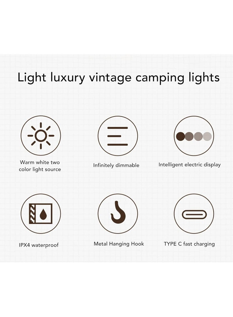 كامب فانوس تخييم LED معدني عتيق خارجي | قابل لإعادة الشحن | تركيب دوار قابل للتعتيم | مقاوم للماء IPX4 | مقاوم للكسر | مناسب للمغامرات الخارجية والمشي لمسافات طويلة وصيد الأسماك وأضواء الخيام الليلية | مناسب للقراءة، مع ظل واقٍ ومشبك تعليق. - Image 5