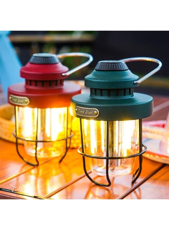 كامب فانوس تخييم LED معدني عتيق خارجي | قابل لإعادة الشحن | تركيب دوار قابل للتعتيم | مقاوم للماء IPX4 | مقاوم للكسر | مناسب للمغامرات الخارجية والمشي لمسافات طويلة وصيد الأسماك وأضواء الخيام الليلية | مناسب للقراءة، مع ظل واقٍ ومشبك تعليق. - Image 1