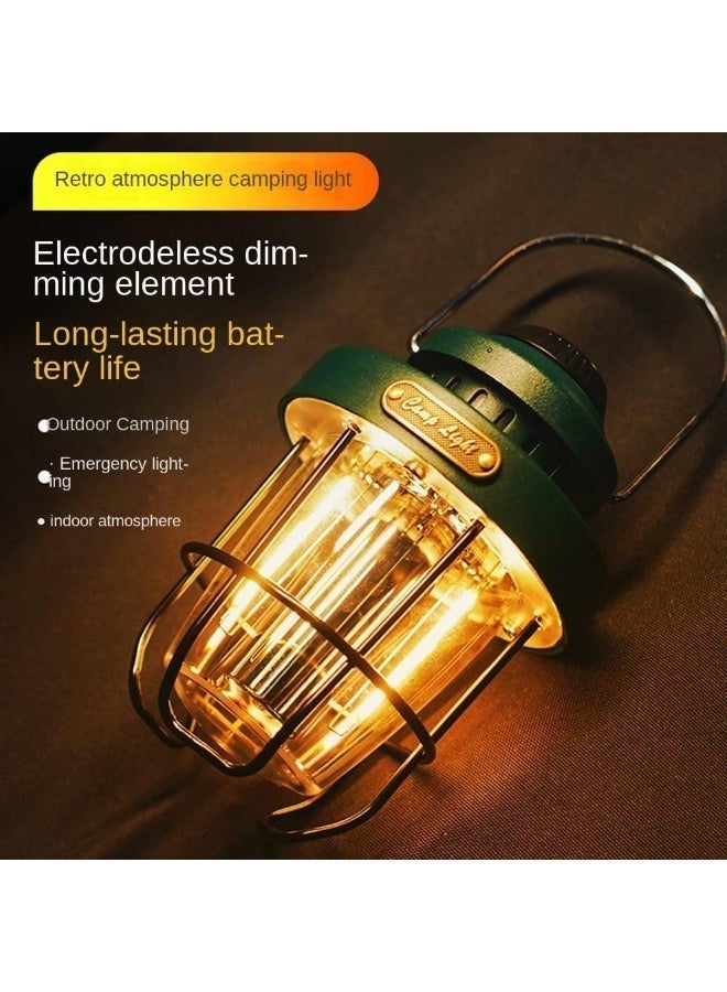 كامب فانوس تخييم LED معدني عتيق خارجي | قابل لإعادة الشحن | تركيب دوار قابل للتعتيم | مقاوم للماء IPX4 | مقاوم للكسر | مناسب للمغامرات الخارجية والمشي لمسافات طويلة وصيد الأسماك وأضواء الخيام الليلية | مناسب للقراءة، مع ظل واقٍ ومشبك تعليق. - Image 3