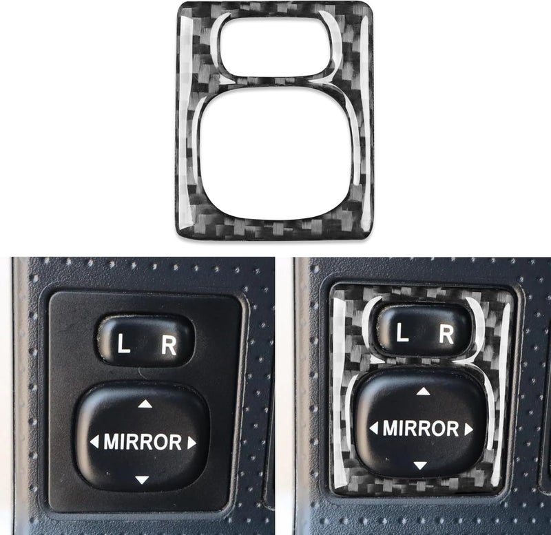 PJFUS Real Soft Black Carbon Fiber Car Driver Side Rearview Mirror Control Button Panel Frame Trim Sticker Auto Premium Interior Accessories Compatible with Toyota FJ Cruiser 2007-2021 - Image 1