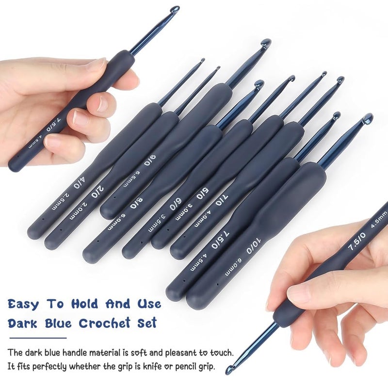 Dodhar 9 Pcs Ergonomic Crochet Hook Set, Dark Blue Aluminium Crochet Hooks Set, Crochet Kit with Soft Grip Handles, Sizes from 2.0Mm to 6.5Mm, Suitable for Different Skill Levels - Image 5